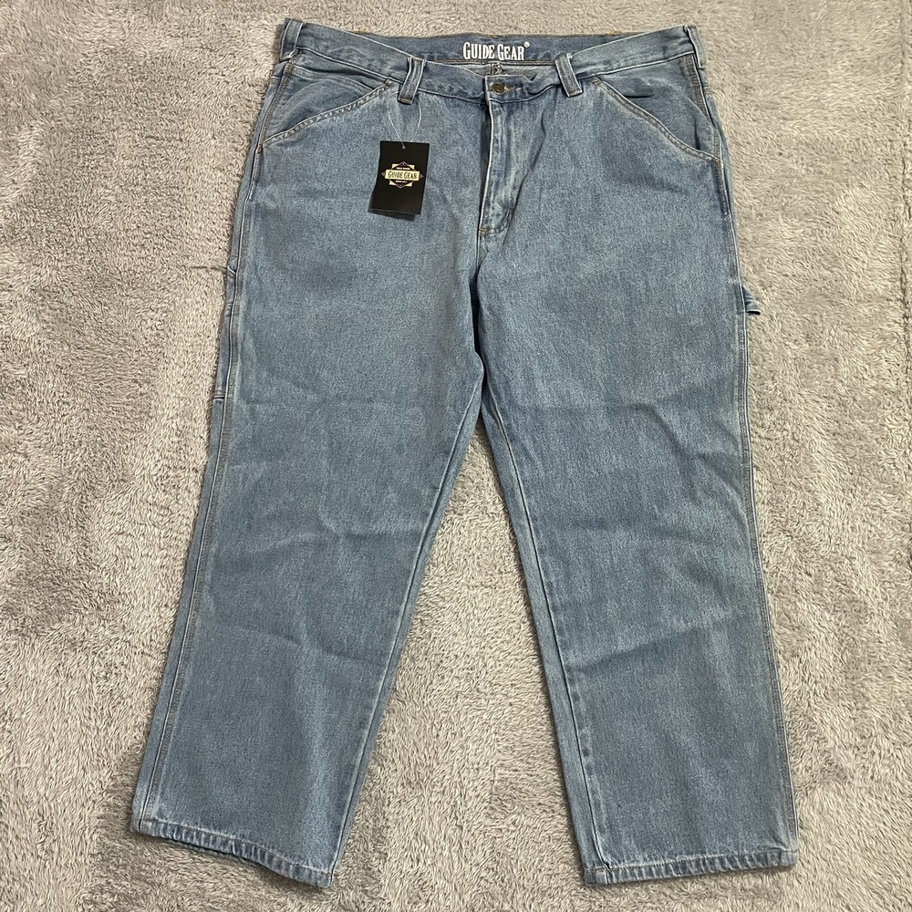 Guide Gear Jeans Mens Size 44x29 Carpenter Workwear Denim Blue Light Wash NEW